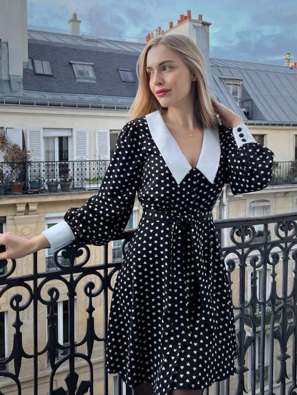 RIHOAS Black Dress with Heart Polka-Dot Print